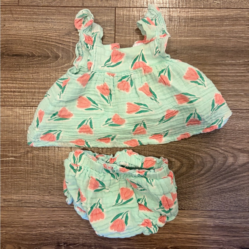 Girls light blue Floral Tank Top and Bloomers Set